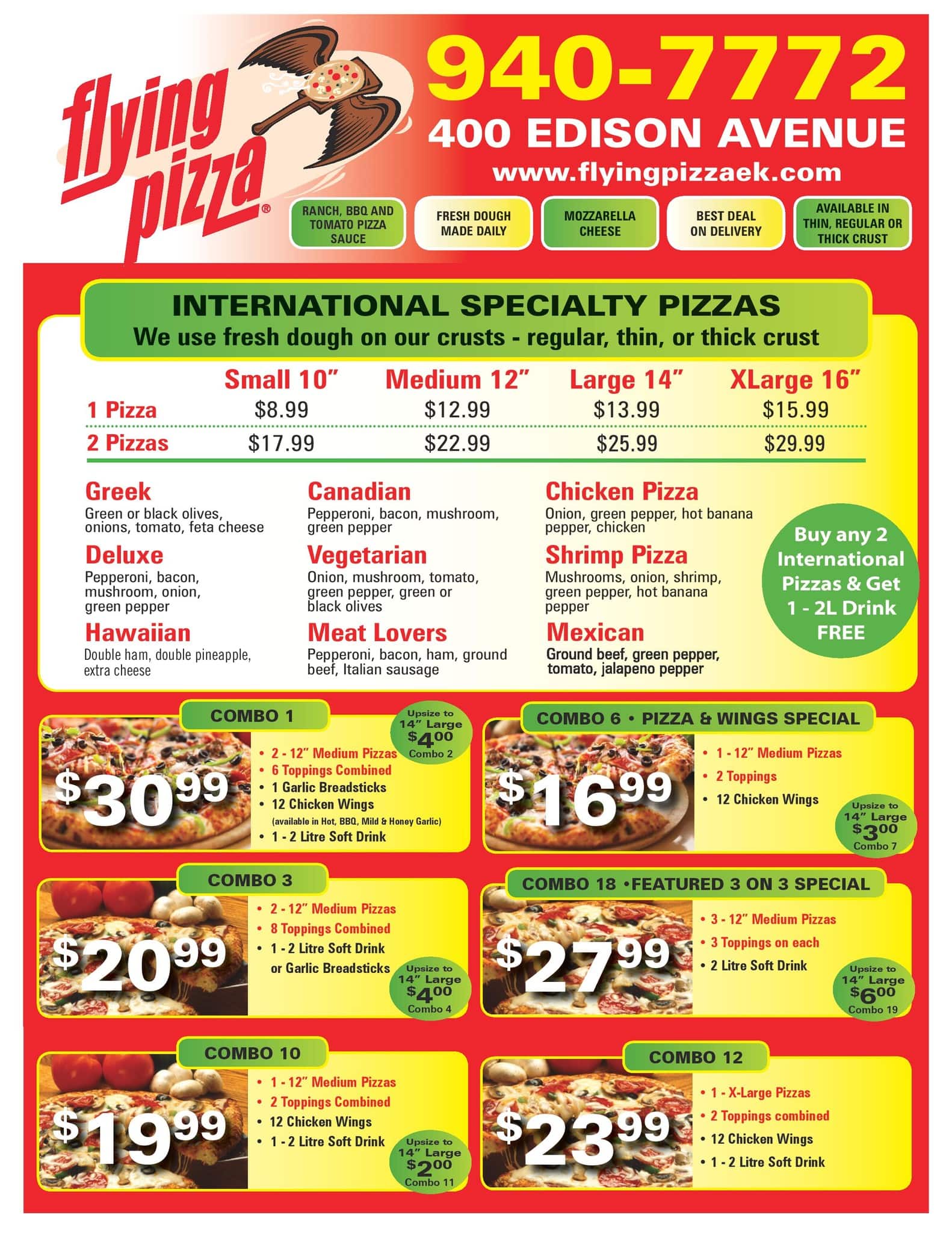 Menu At Flying Pizza Pizzeria Winnipeg 400 Edison Ave