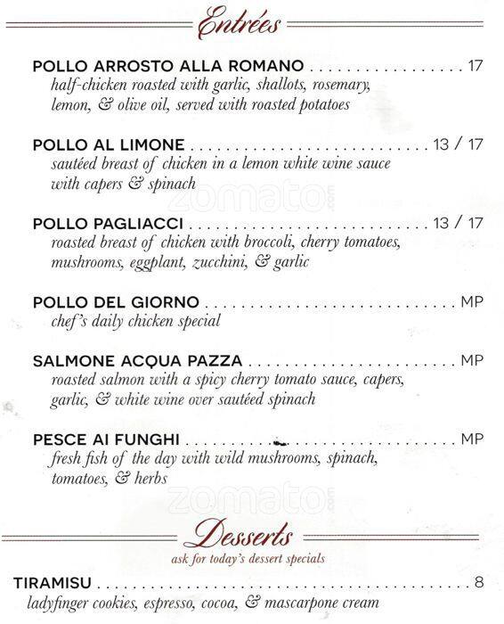 Menu at Francesca's on 95th restaurant, Oak Lawn