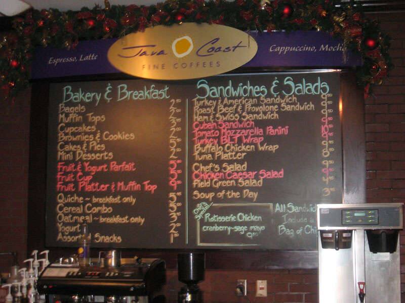 Java Coast menu