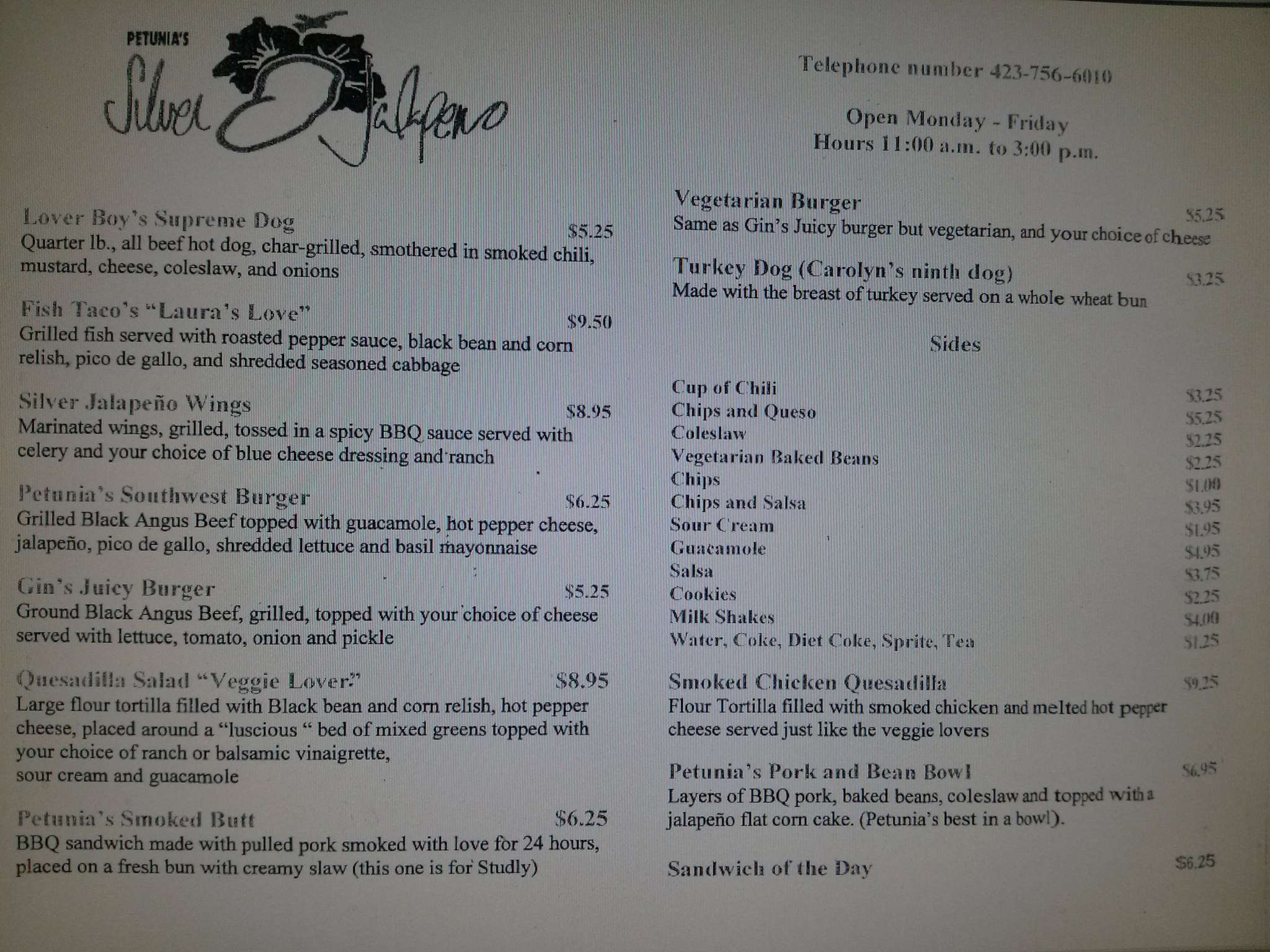 Petunia's Silver Jalapeno Menu Urbanspoon/Zomato