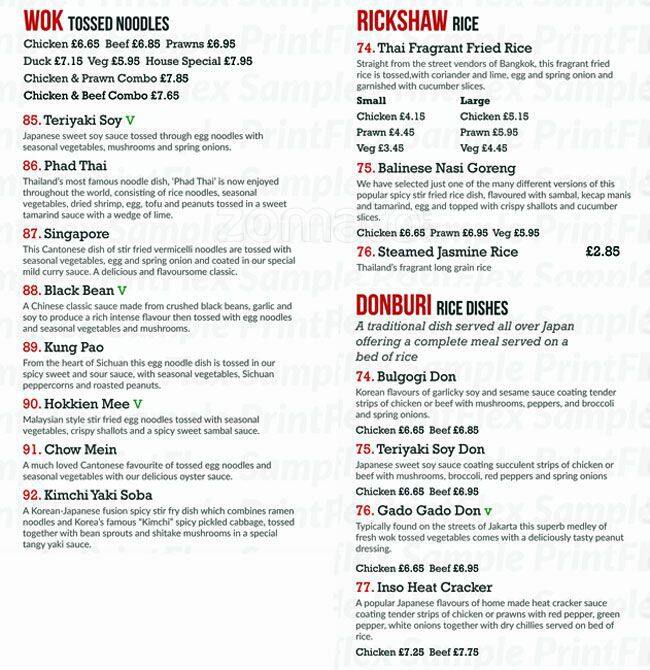 Inso Pan Asian menu