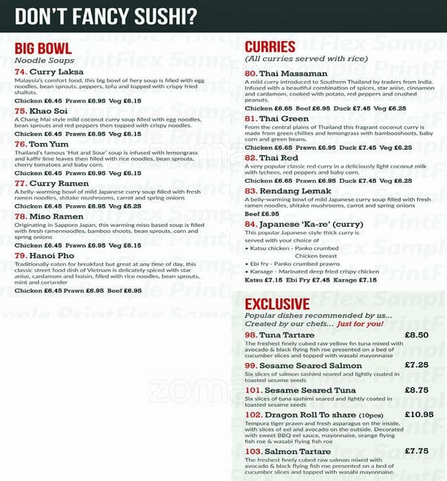 Inso Pan Asian menu