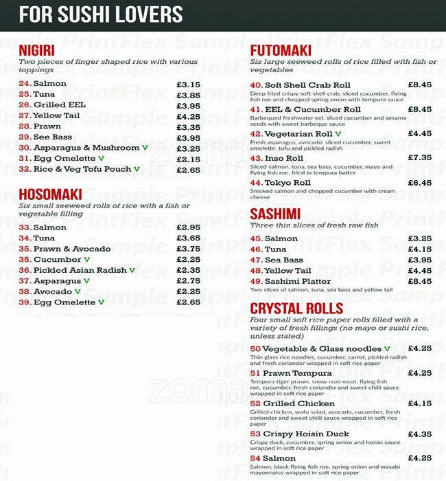 Inso Pan Asian menu