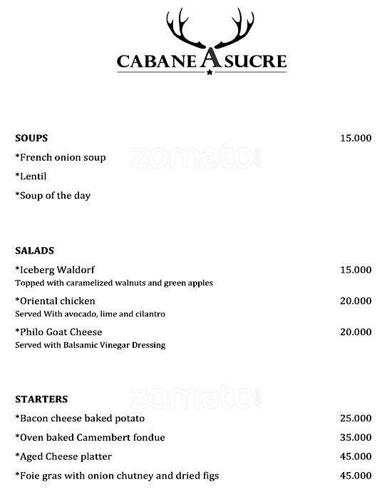 Cabane A Sucre Menu, Menu untuk Cabane A Sucre, Kfardebian, Kesserwein