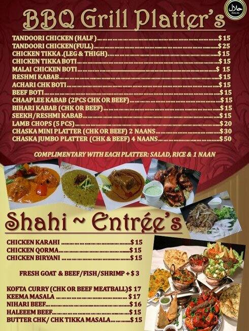 Menu at Chaska Grill restaurant, Orlando, International Dr