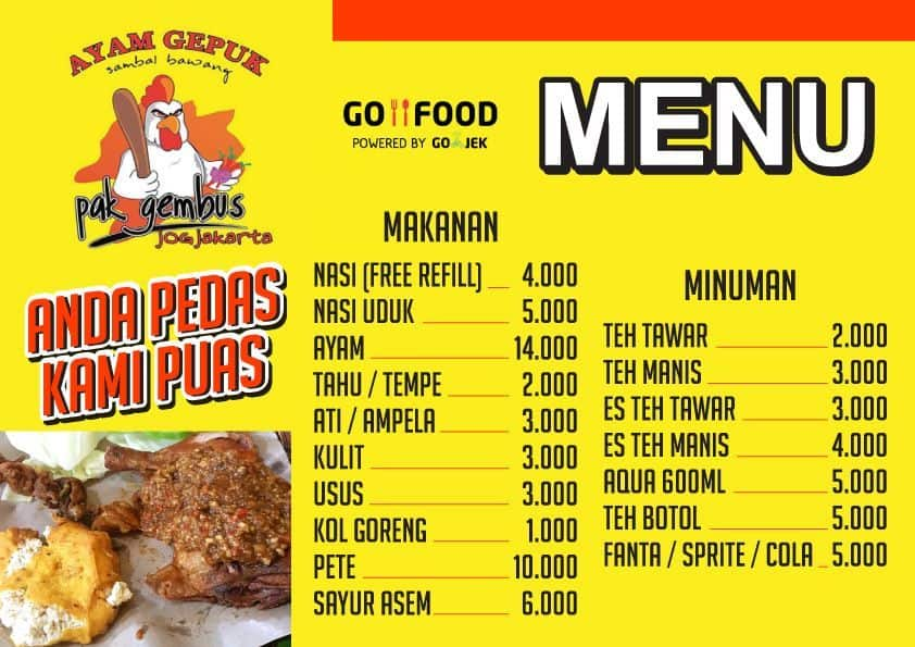  Ayam  Gepuk Sambal  Bawang Pak  Gembus  Menu Zomato Indonesia