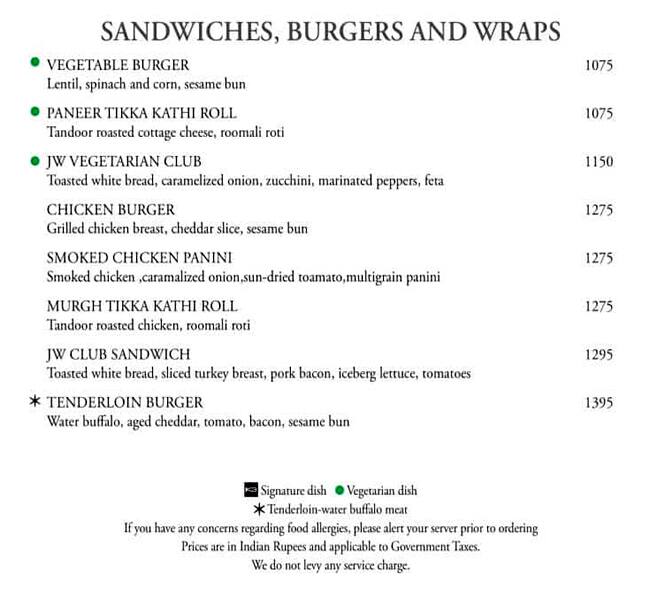 Menu at Playground, Delhi