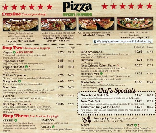 Menu At Pizza Hut 3 5 Charing Cross Rd Restaurant Prices