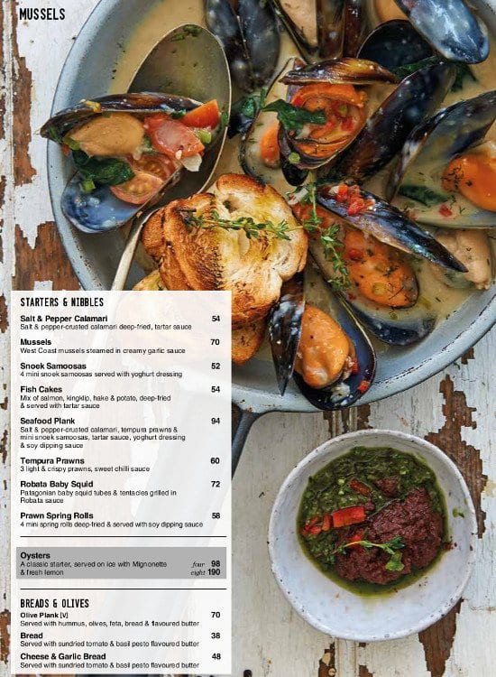 Cape Town Fish Market Menu, Menu for Cape Town Fish Market, Century