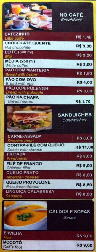 Lanchonete Princesa Da Tijuca Ltda. cardápio