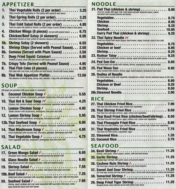 Thai Wok menu, Menu restauracji Thai Wok, Woodbine Heights, Toronto