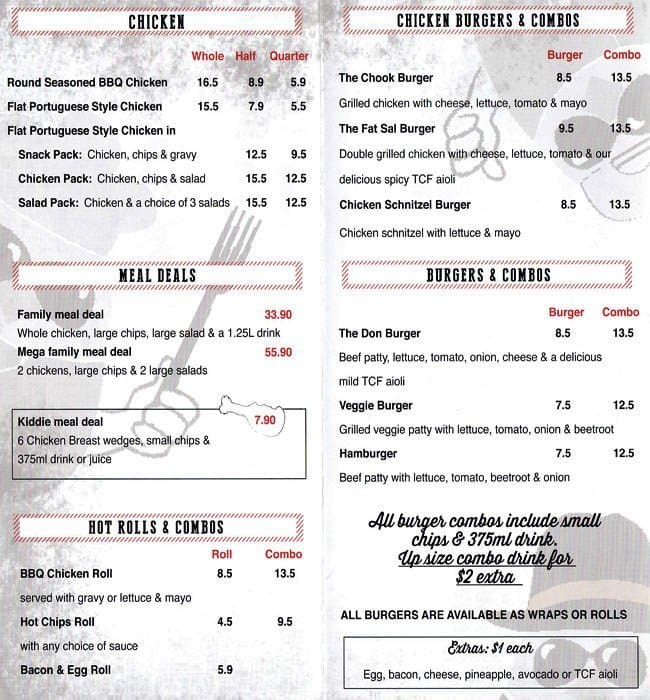 The Chook Fellas Menu, Menu for The Chook Fellas, Haberfield, Sydney