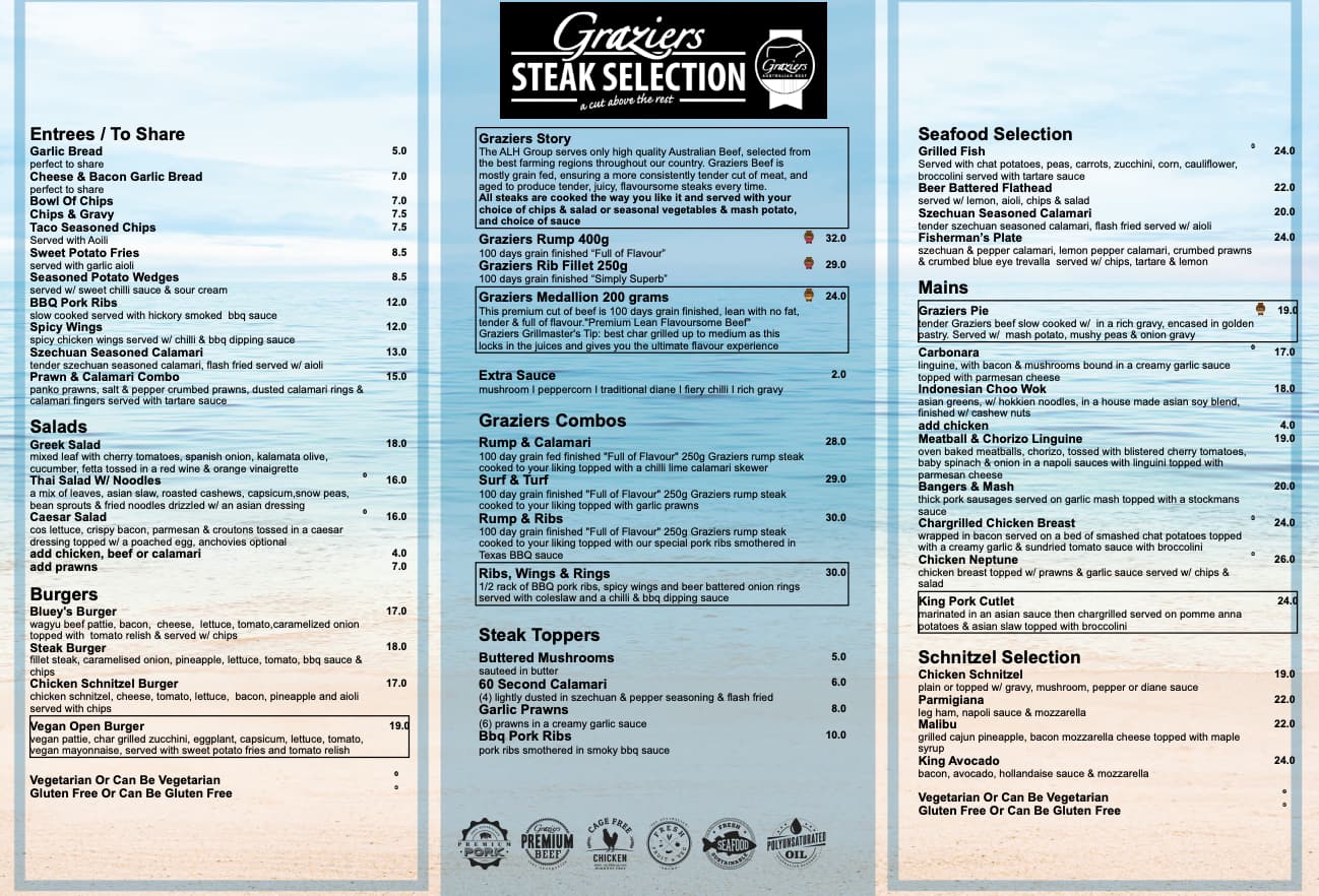 Blue Pacific Hotel Menu, Menu for Blue Pacific Hotel, Woorim, Brisbane ...