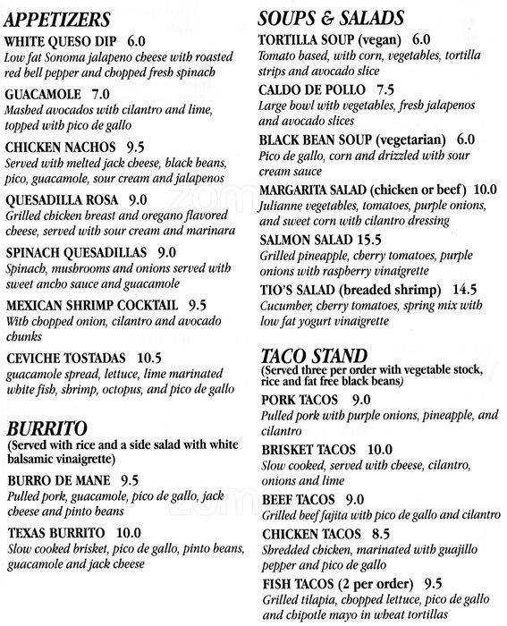 Maracas Cocina Mexicana menu, Menu restauracji Maracas Cocina Mexicana