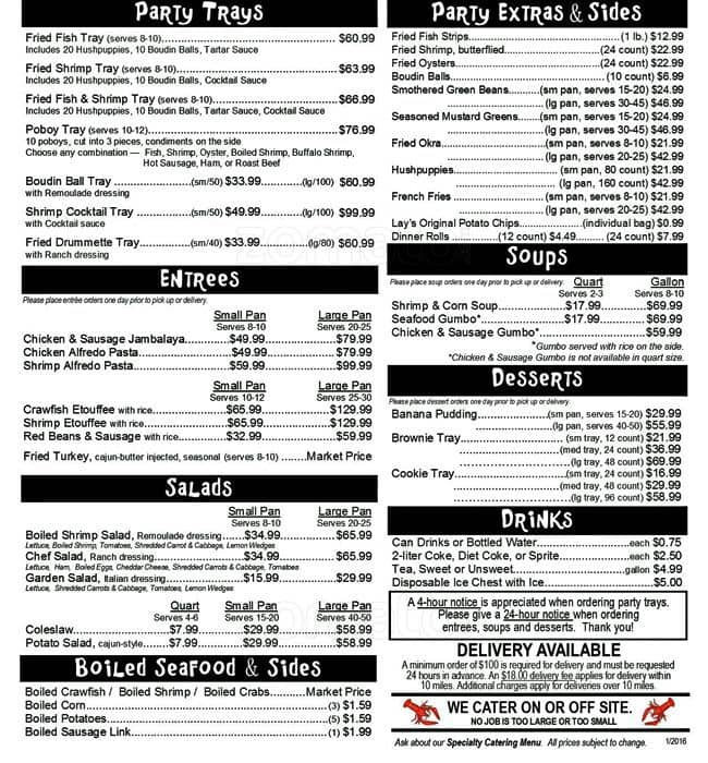 Menu at Montalbano's Seafood & Catering restaurant, Baton Rouge