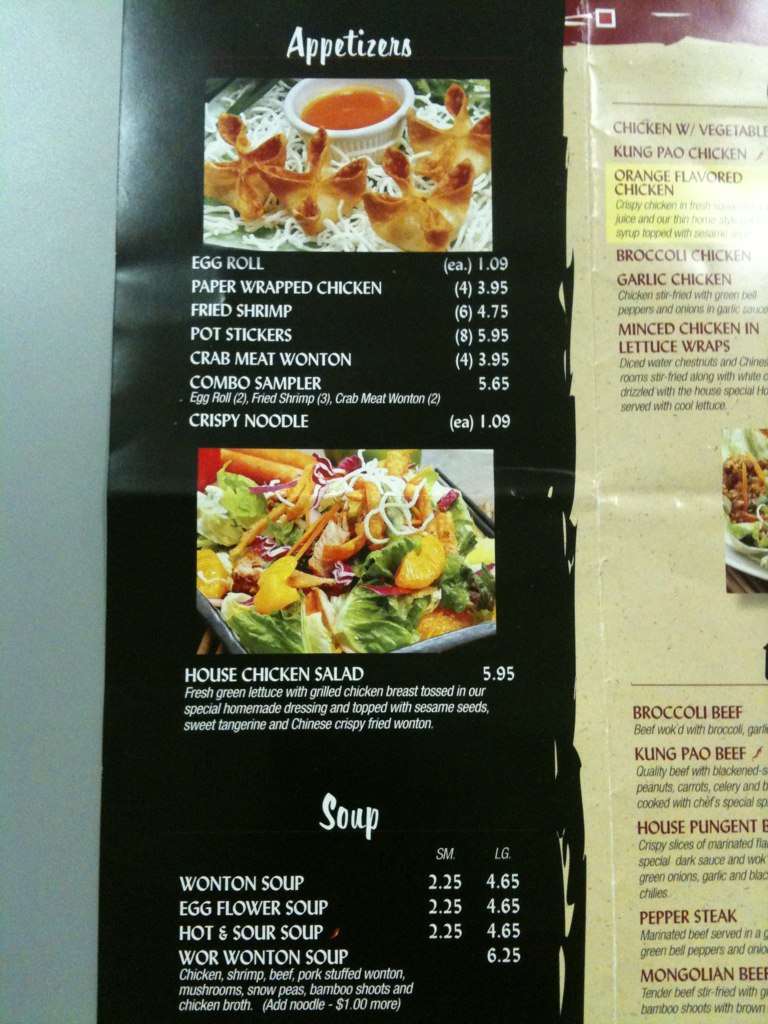 Menu at Chopsticks House restaurant, Ontario