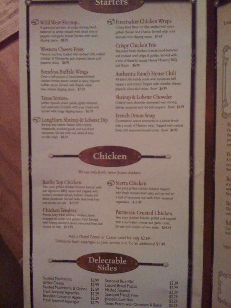 Menu at LongHorn Steakhouse, Boardman