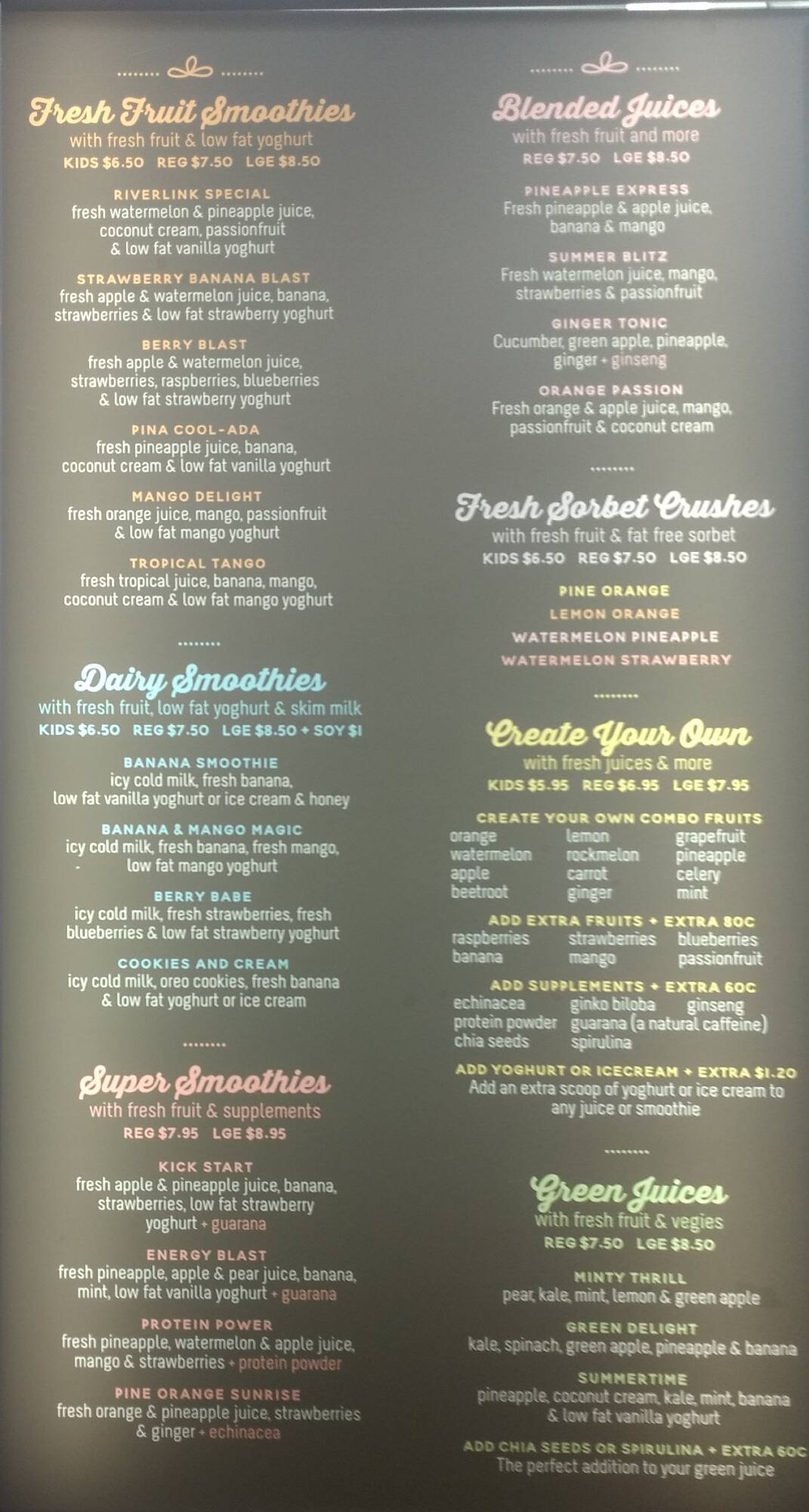 Juice Bar Menu Menu For Juice Bar North Ipswich Brisbane