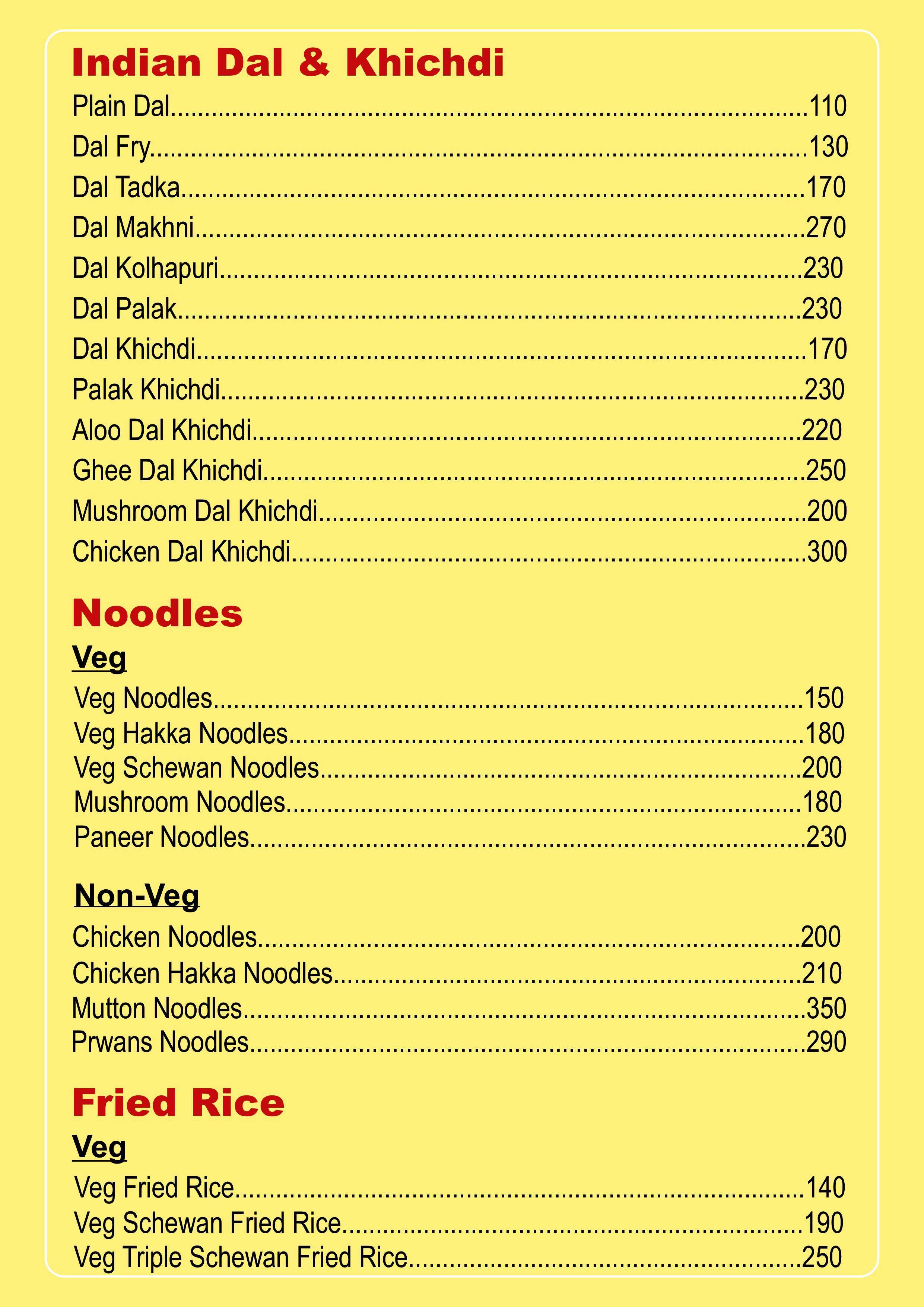 Adarsh Family Restaurant menu