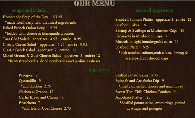 Tara Inn menu