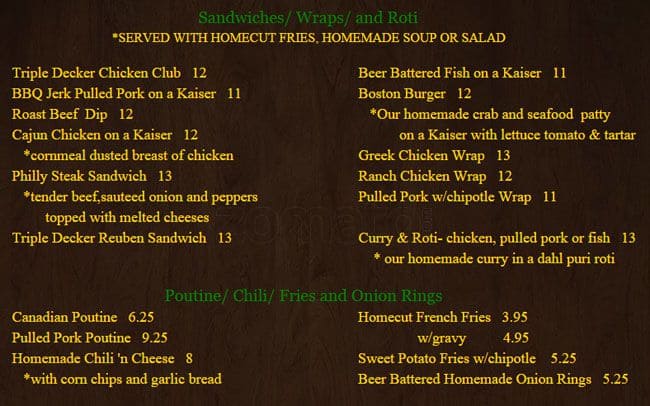Tara Inn menu