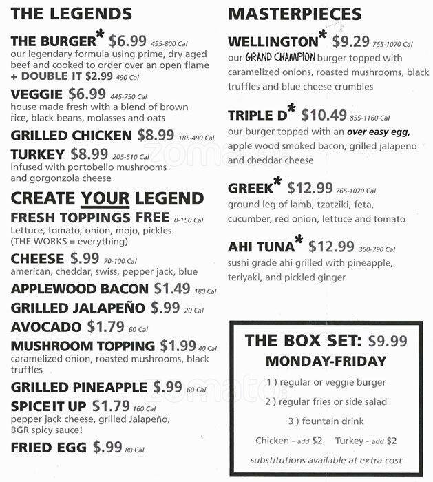 BGR The Burger Joint Menu, Menu for BGR The Burger Joint, Oak Lawn, Dallas Urbanspoon/Zomato