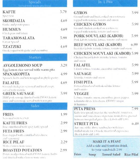 Greek Feast Menu