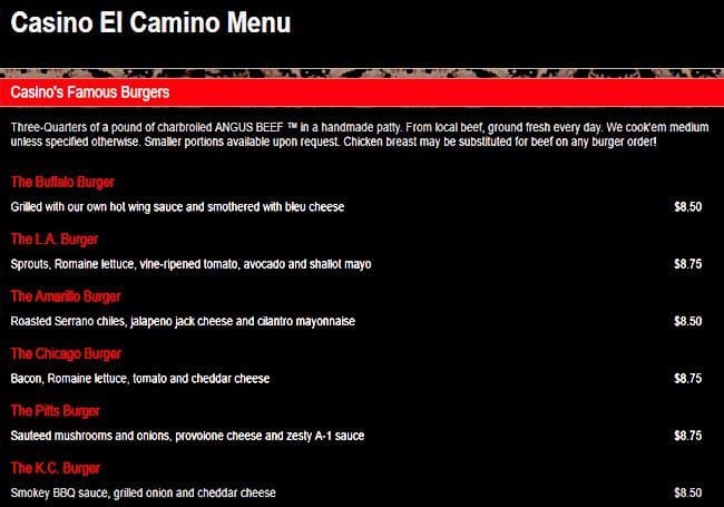 La Casino Menu