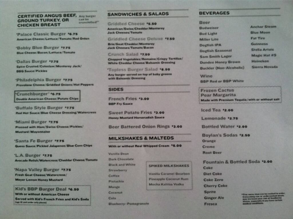 Bobby's Burger Palace Menu Urbanspoon/Zomato