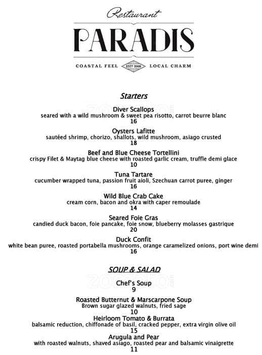 Restaurant Paradis Menu V Reštaurácii Restaurant Paradis Rosemary Beach Alys Menu