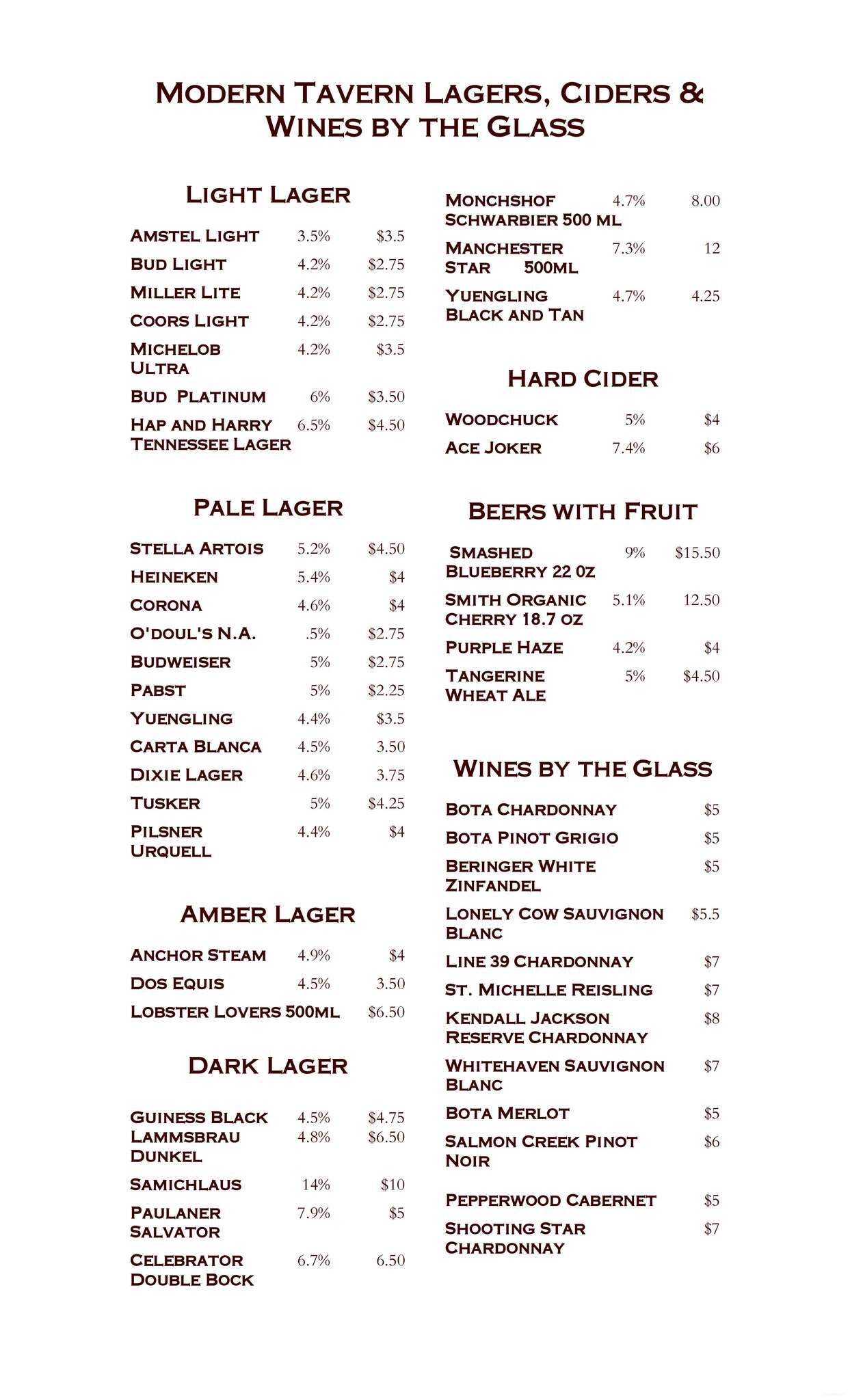 Dave's Modern Tavern Menu Urbanspoon/Zomato