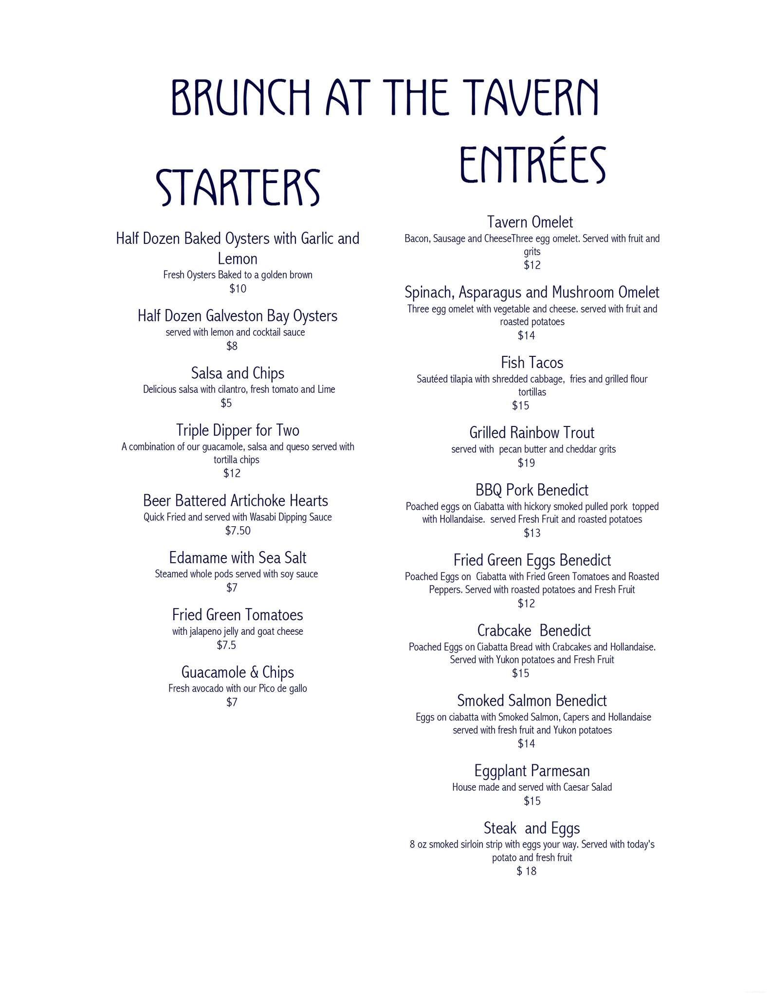 Menu at Dave's Modern Tavern restaurant, Monteagle