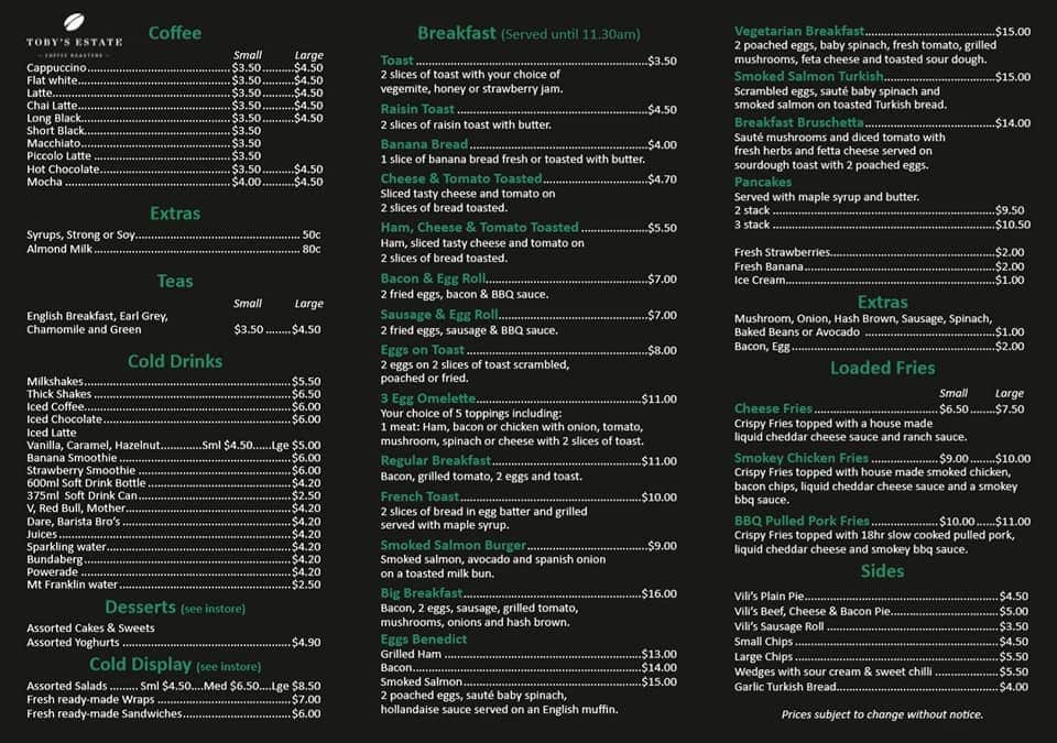 Menu at Sugar Mint Cafe, Campbelltown