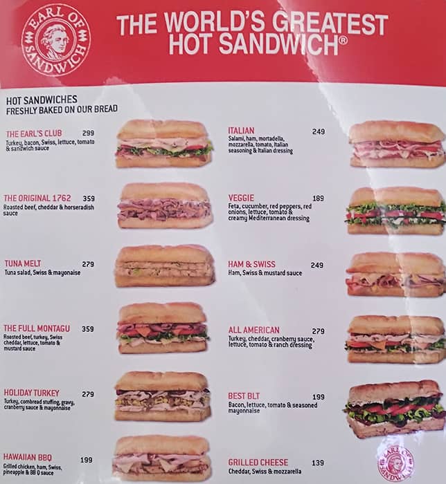 Menu at EARL OF SANDWICH restaurant, Makati