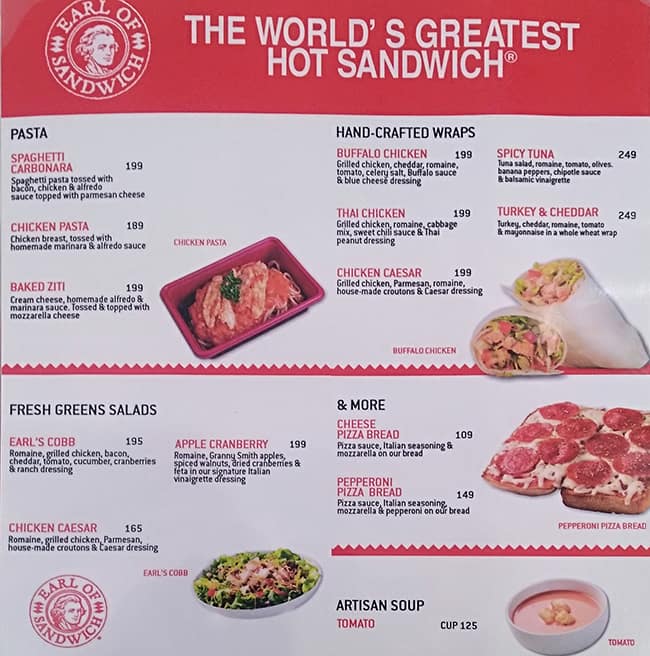 Menu at EARL OF SANDWICH restaurant, Makati