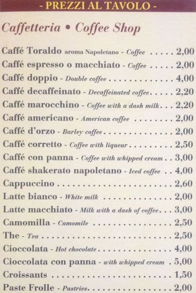 Menu di Bar Boccaccio 