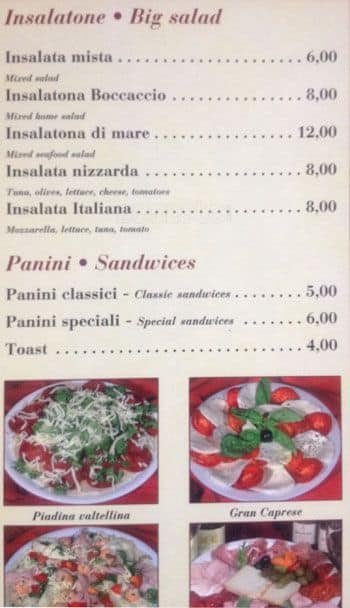 Menu di Bar Boccaccio 