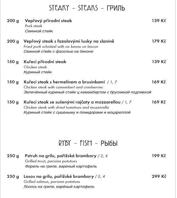 Menu at Restaurace Altán restaurant, Prague, Troja CZ