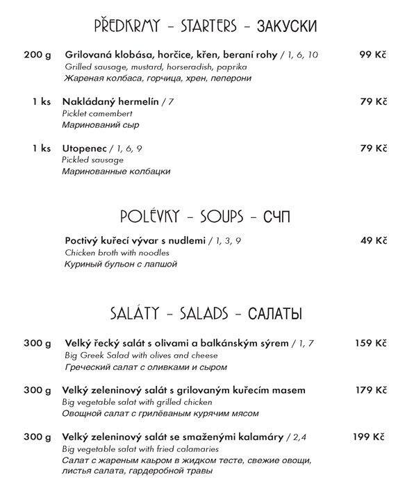 Menu at Restaurace Altán restaurant, Prague, Troja CZ