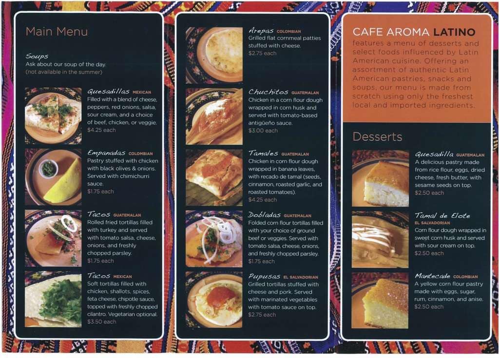 Cafe Aroma Latino Menu,Menú para Cafe Aroma Latino