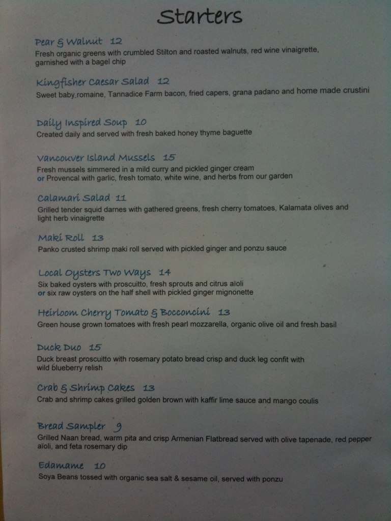 Menu at Ocean7 Restaurant, Courtenay