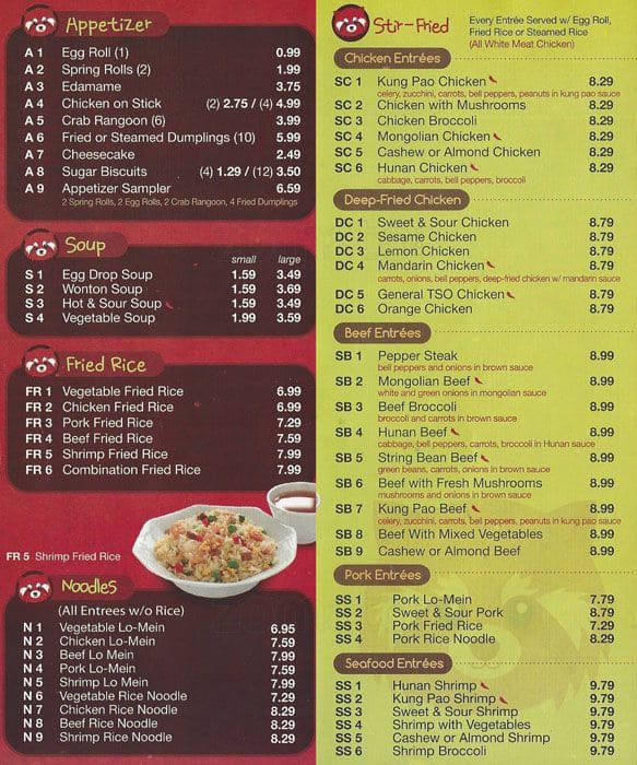 red panda essex menu