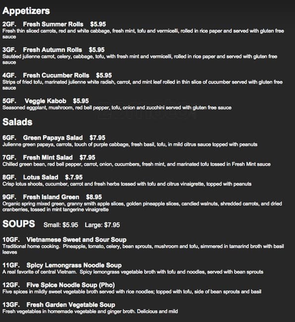 Menu at Fresh Mint restaurant, Scottsdale