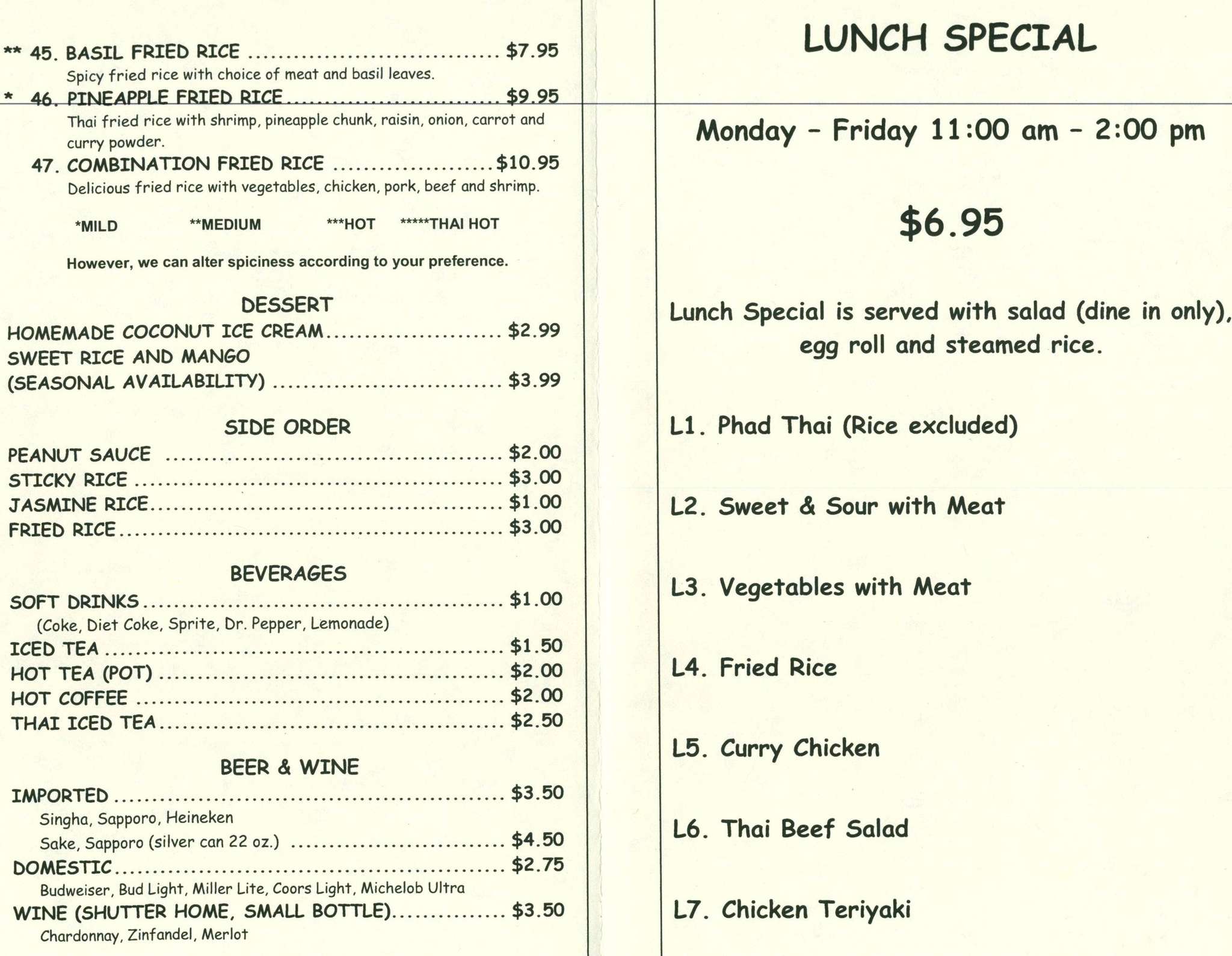 Menu at Thai Chef restaurant, Fort Walton Beach