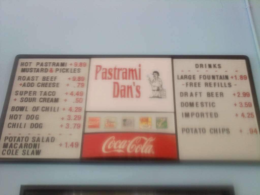 Menu at Pastrami Dan's restaurant, Naples