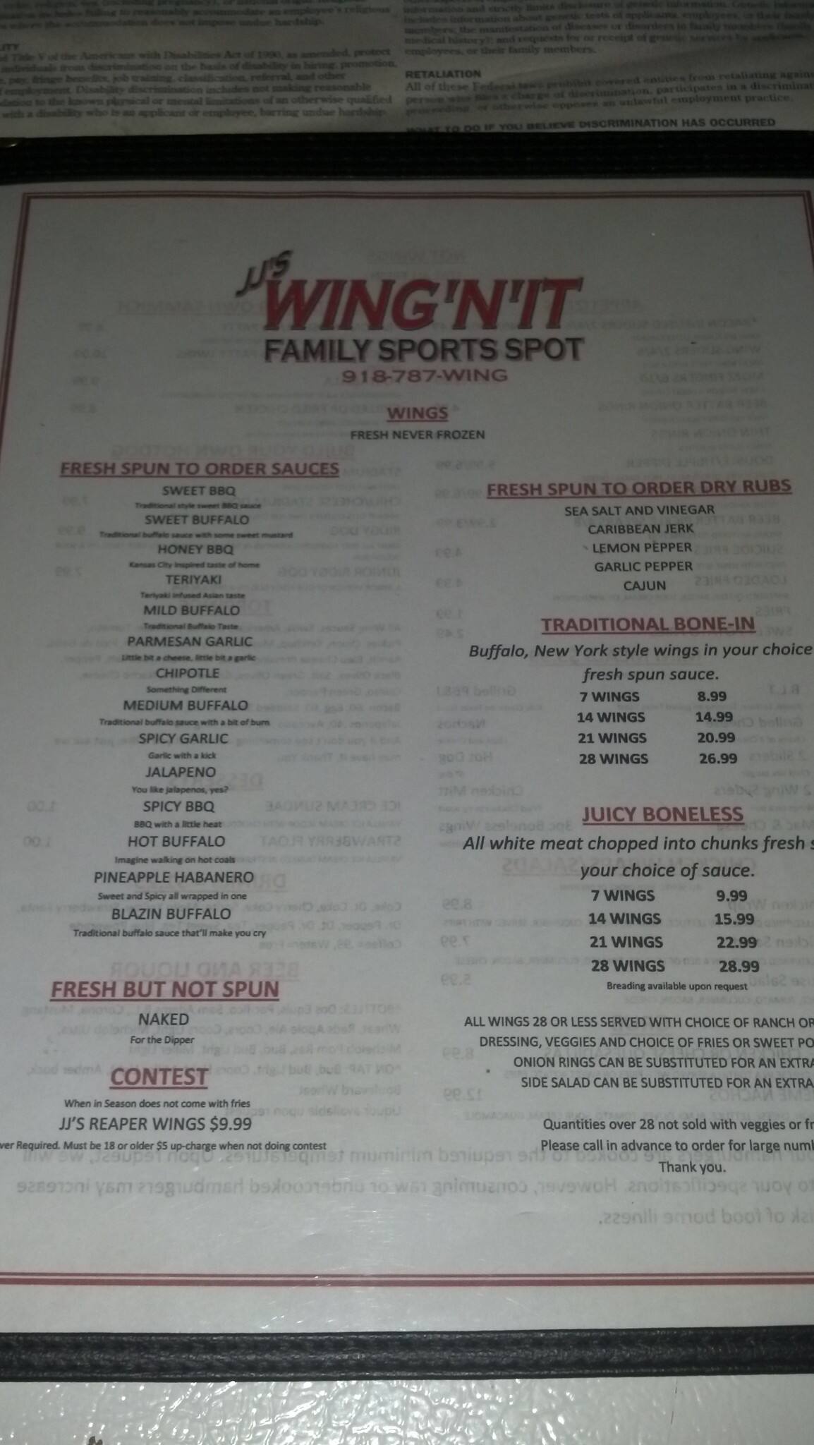 JJ's Wing'N'It Family Sports Spot Menu Urbanspoon/Zomato