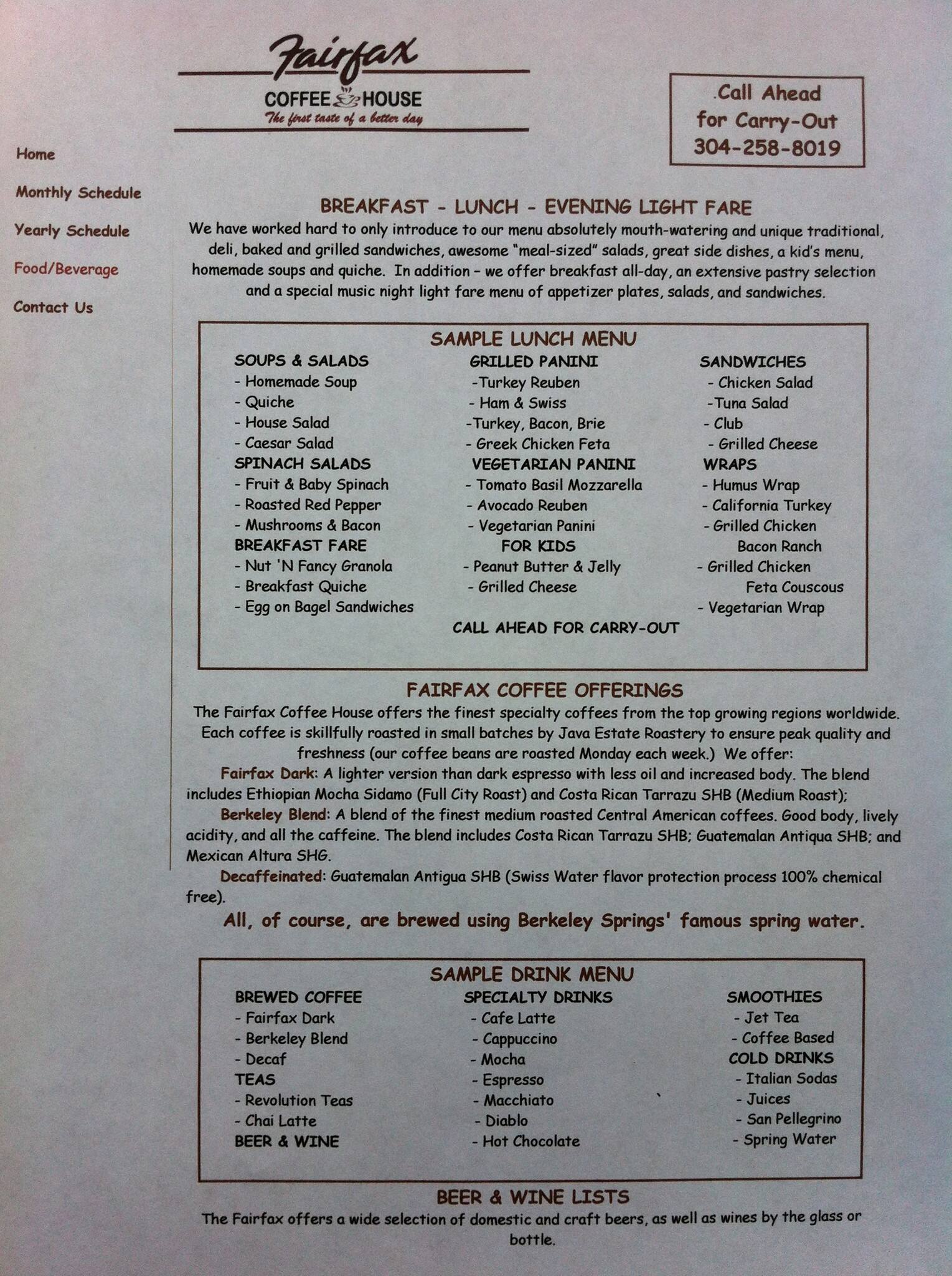 Fairfax Coffee House Menu, Menu for Fairfax Coffee House, Berkeley