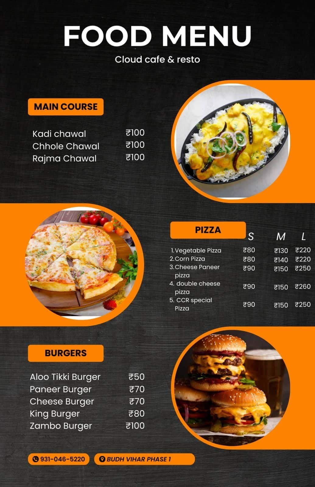 Menu of Cloud Cafe, Rohini, New Delhi