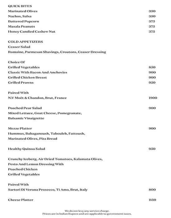 Menu of JW Lounge JW Marriott New Delhi, Aerocity, New Delhi