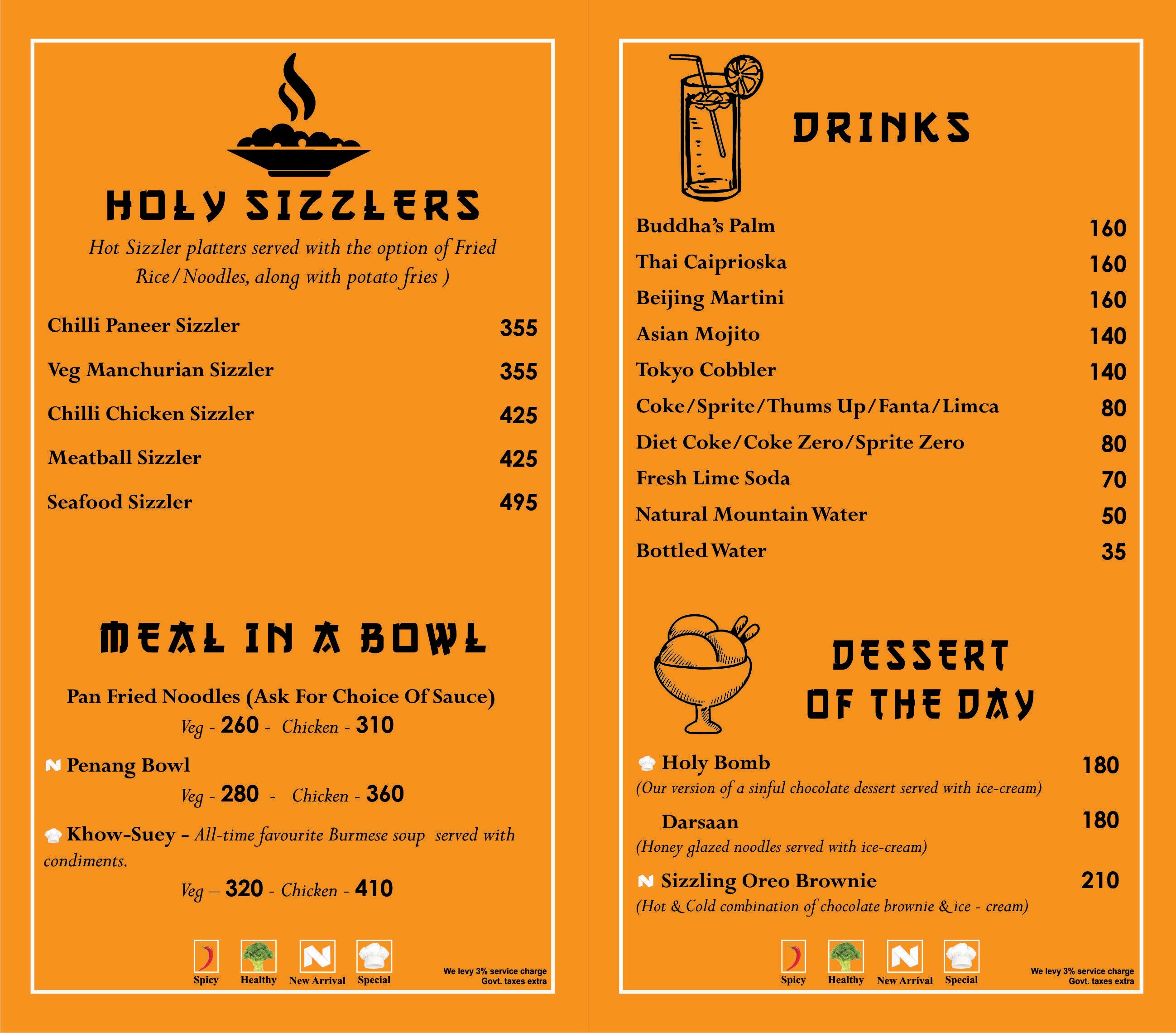 Menu at Holy Chopsticks, Varanasi